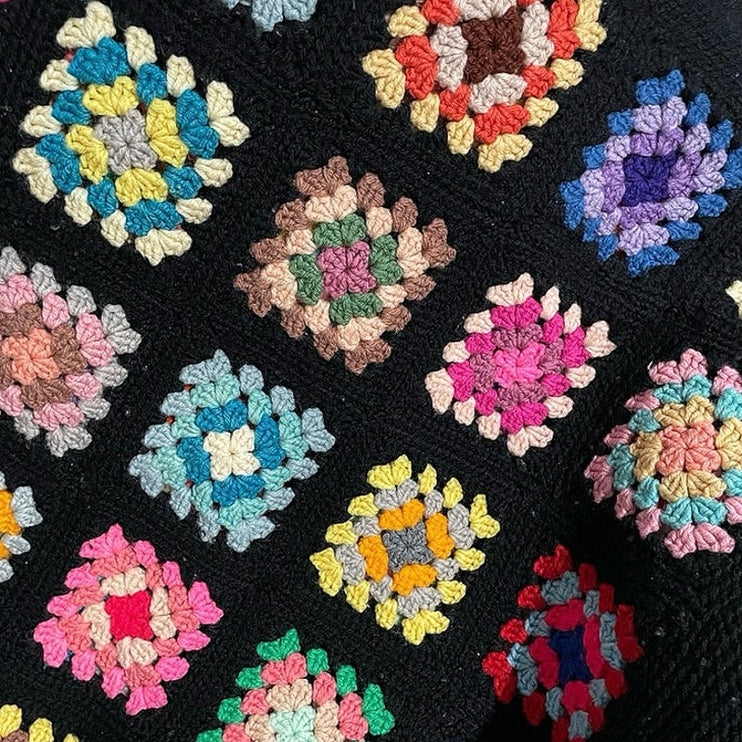Vintage Granny Square Festival Crochet Afghan Rainbow Multicolor Blanket Throw