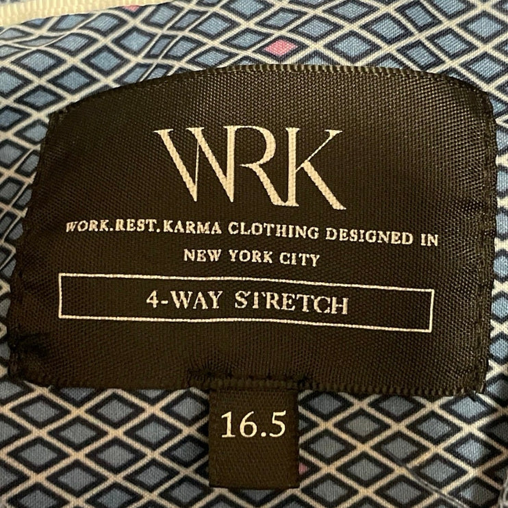 WRK Work Rest Karma Men Blue Argyle Long Sleeve Button Down Dress Shirt Top 16.5
