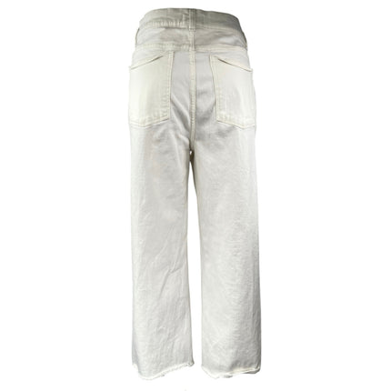 DL1961 Women's White High Waisted Raw Hem Cropped Wide Leg Denim Jeans Size 31