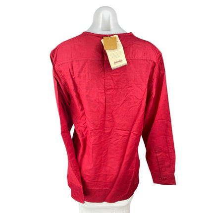 NEW Fabindia Womens Red Silk Button Long Sleeve Henley Shirt Blouse Top Size S