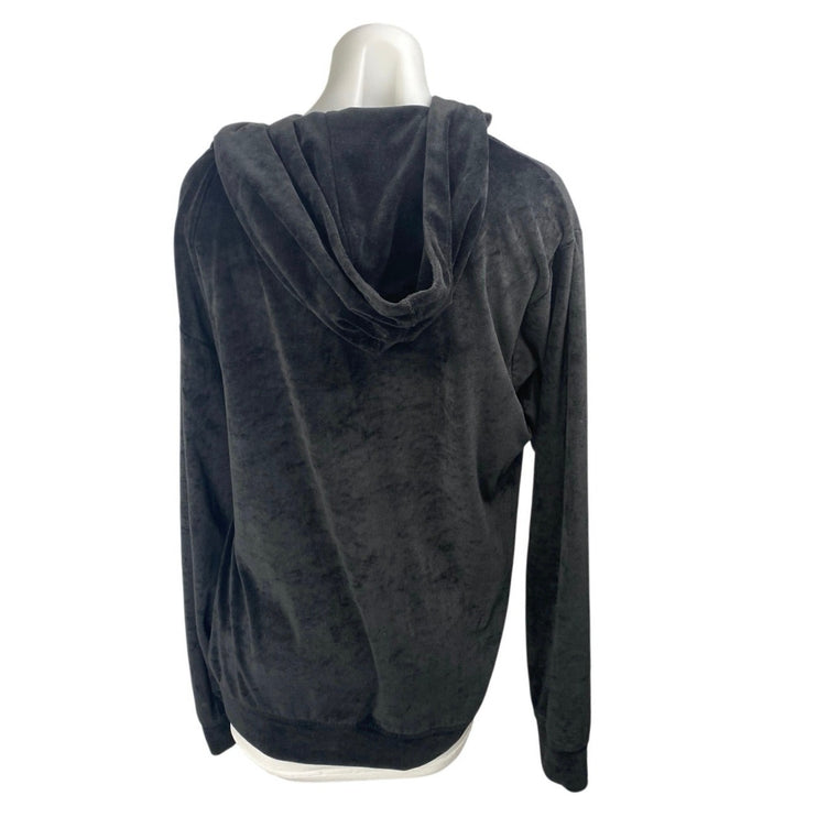 Jackson Women's Black Velvet Velour Long Sleeve Hoodie Hooded Sweatshirt Top M
