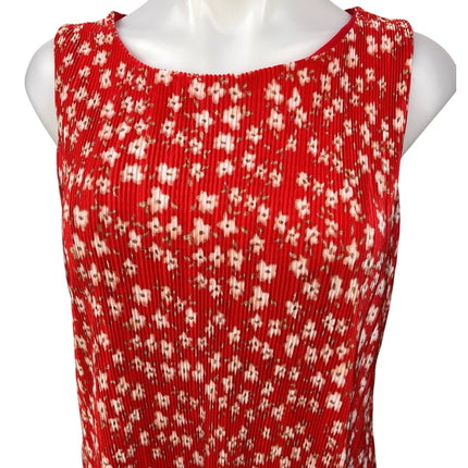 Banana Republic Red White Pleated Floral Sleeveless Boat Neck Blouse Top Size XS