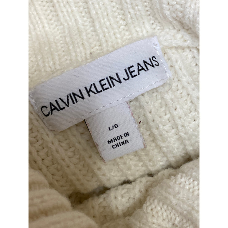 Calvin Klein Jeans Cream Ribbed Knit Long Sleeve Cowl Neck Sweater Top Size L