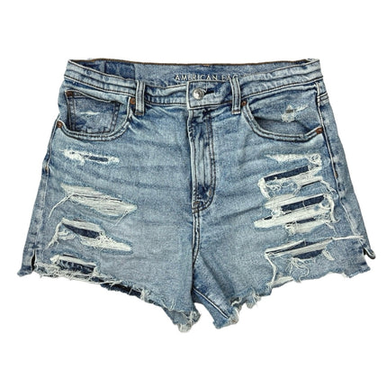 American Eagle Blue Light Wash Distressed Cutout Stretch Denim Jean Short Sz 10