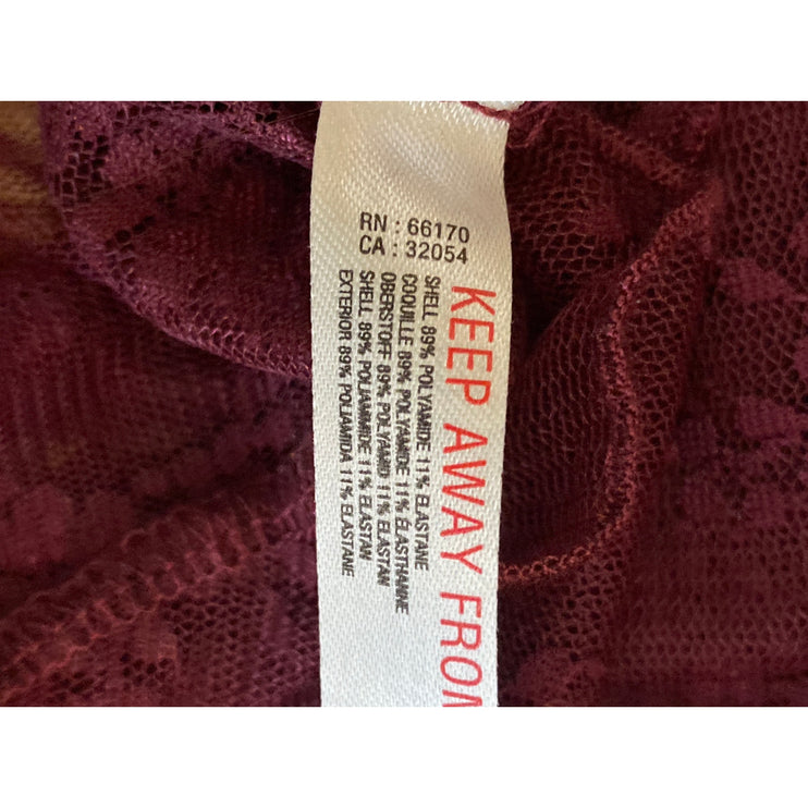 Free People Full Bloom Red Layering Mesh Sheer Lace Long Sleeve Blouse Top Sz XS