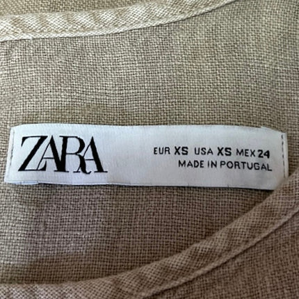 Zara Women's Beige Natural 100% Linen Sleeveless Casual Mini Shift Dress Size XS