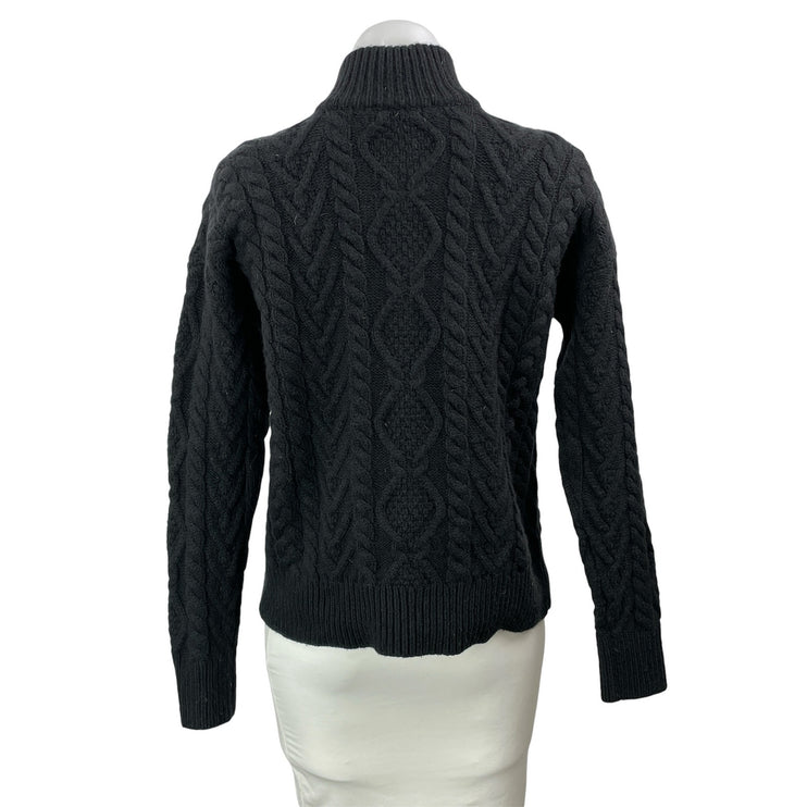 Ralph Lauren Black Cashmere 1/4 Zip Long Sleeves Cable Knit Sweater Top Size SP