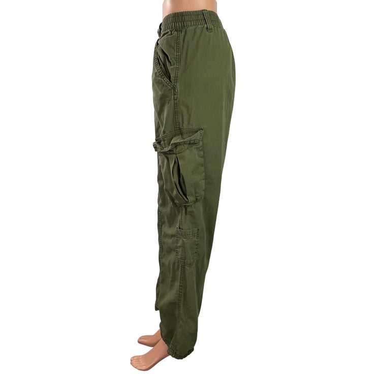 H&M Women's Olive Green High Rise Wide Leg Baggy Cargo Trousers Pants Size 8
