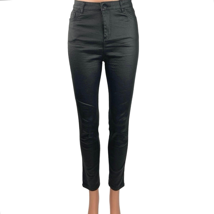 Apperloth A Black Skinny Leg High Rise Stretch Coated Ankle Crop Denim Jeans M