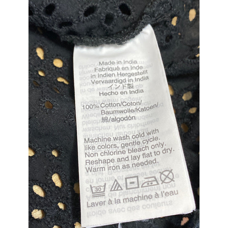 Madewell Eyelet Village Black Ruffled Short Sleeve Button Up Shirt Blouse Top S