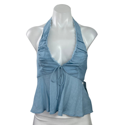 NEW Beverly and Beck Womens Blue Sleeveless Halter Neck Peplum Tank Top Size S
