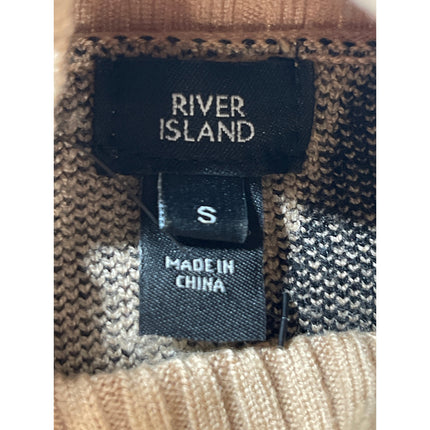 River Island Tan Black Colorblock Knit Long Sleeve Turtleneck Sweater Top Size S
