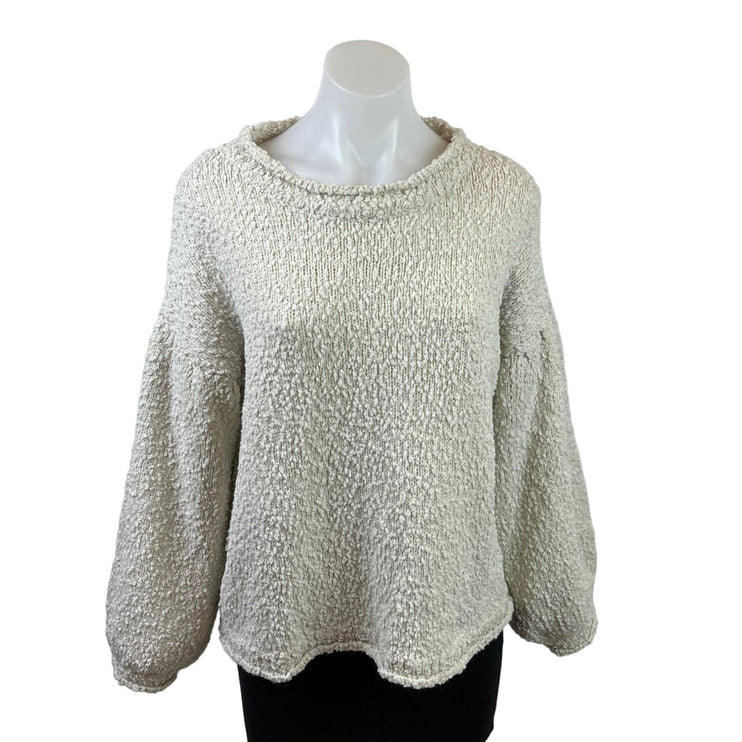 POL Womens White Pocorn Knit Balloon Long Sleeve Pullover Oversized Sweater S