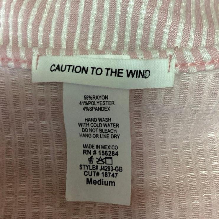 Caution To The Wind Pink Deep V Neck Striped Wrap Peplum Blouse Top Size M