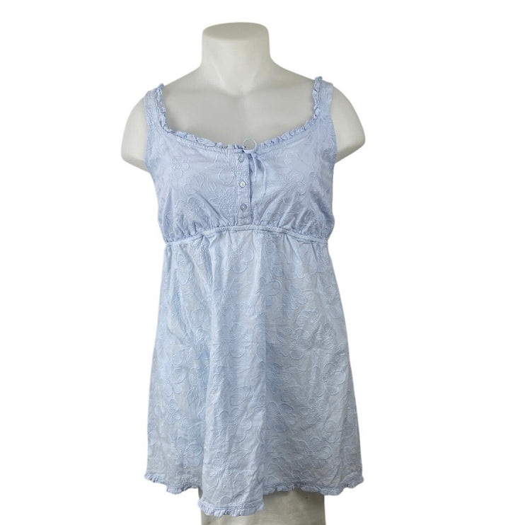 NEW Aerie Off Duty Blue Floral Embroidery Sleepwear Mini Tank Nightie Dress XL