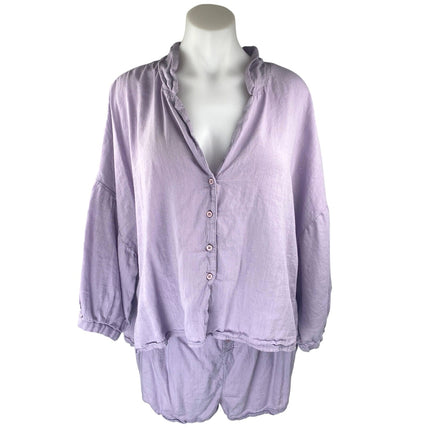Urban Outfitters Purple Long Sleeve Button Up Shirt Shorts Sleepwear 2 Pc Set L