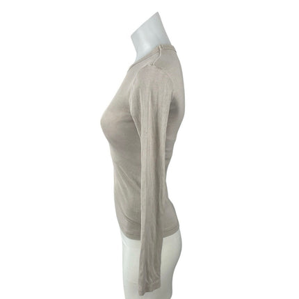 Zara Women's Beige Ribbed Knit Crew Neck Long Sleeve T Shirt Tee Top Size S