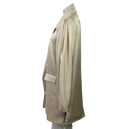 NEW Fame and Partners Cream Silk Satin Long Sleeve Midi Blazer Coat Jacket 4