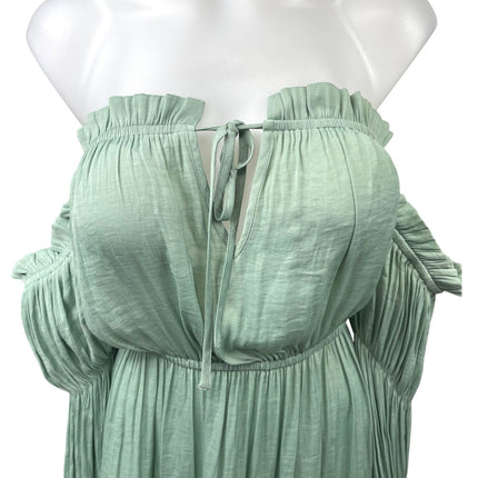 Forever 21 Green Off Shoulder Ruffle Tie Long Sleeve Elastic Waist Mini Dress M