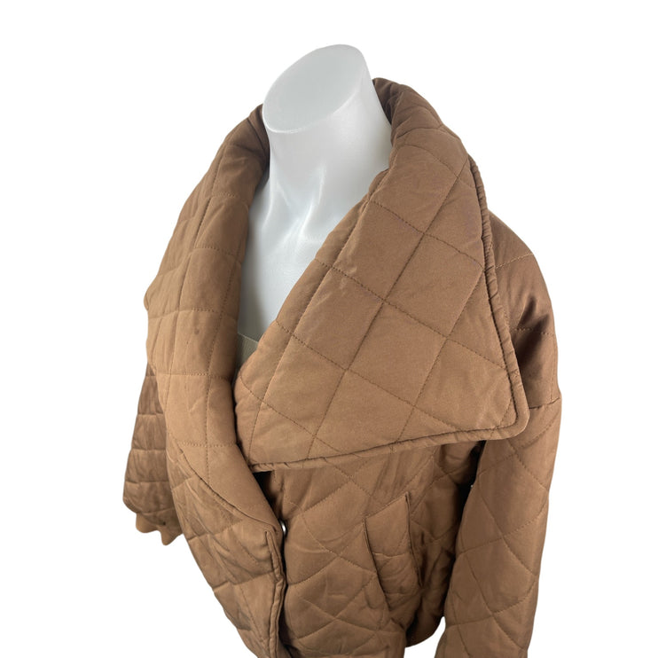 Blank NYC Women's Brown Tencel Quilted Puffer Cropped Bomber Coat Jacket Size XS