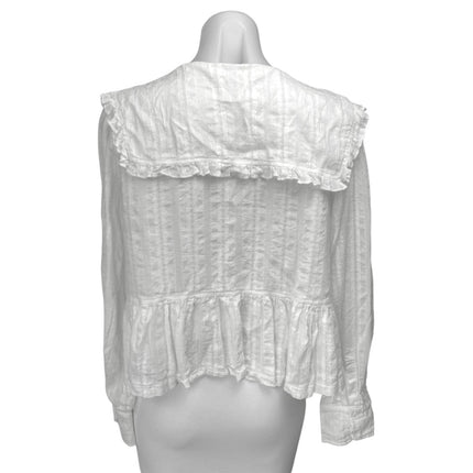 Peppermayo White Long Sleeve Tie Knot Collared Ruffle Peplum Blouse Top Size 8