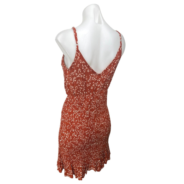 Endless Blu Brown Floral Sleeveless Smocked Cami Camisole Mini Tank Dress Size M