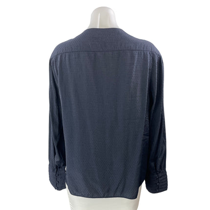 MNG Mango Womens Black Textured Polka Dots Keyhole Long Sleeve Blouse Top Size 4