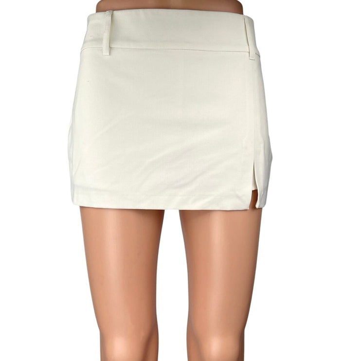 Pull & Bear Women's White Side Zip Slit Mini Straight Pencil Skirt Skort Size S