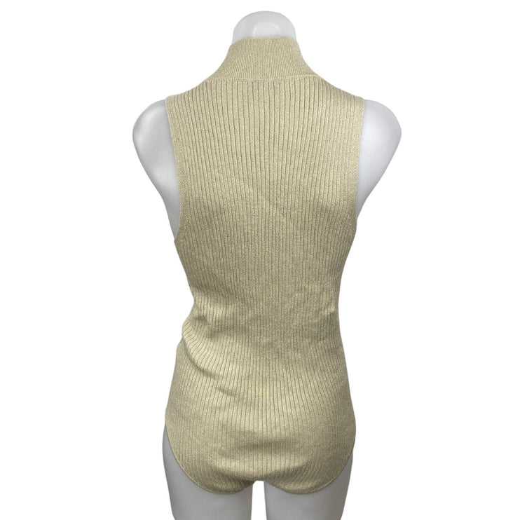 On 34th Cream Beige Sleeveless Turtleneck Ribbed Knit Tank Bodysuit Top Size L
