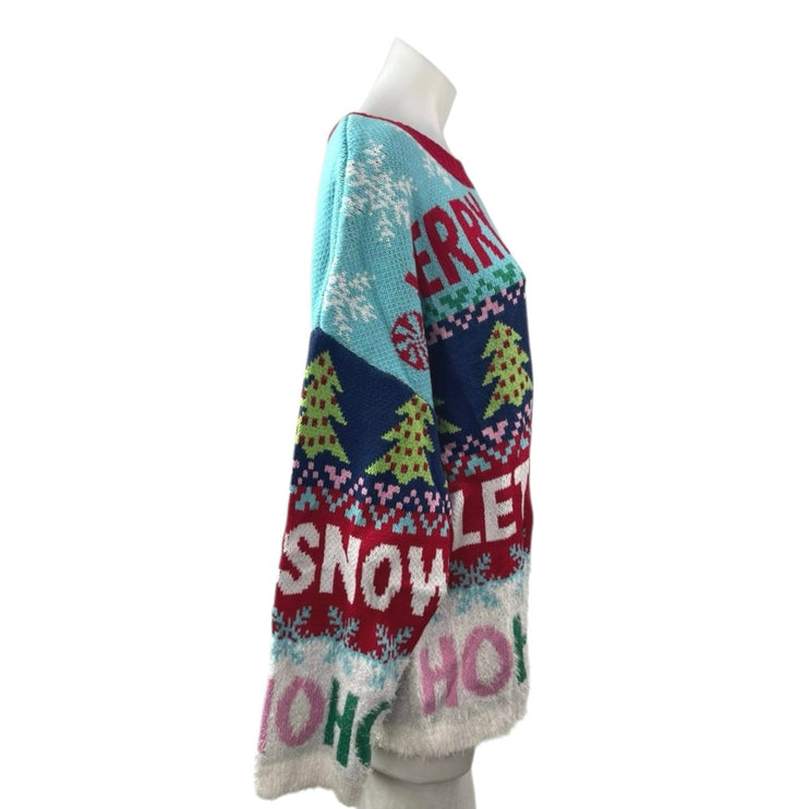 NEW 33 Degrees Merry & Bright Multicolor Oversized Holiday Sweater Top Size L