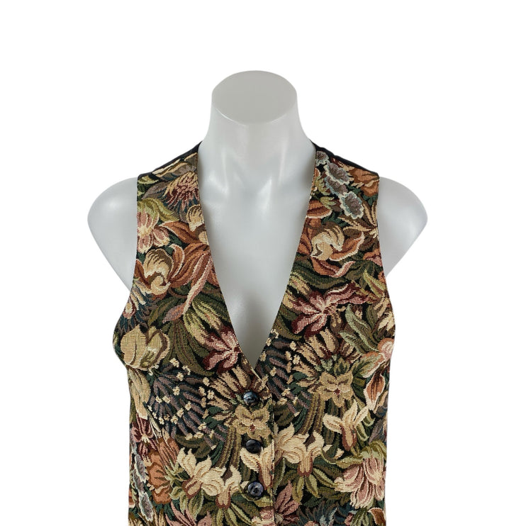 Vintage Pinnacle Multicolor Sleeveless Floral V Neck Button Up Vest Top Size S