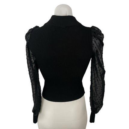 Crave Fame Women's Black Swiss Dot Long Sleeve Mesh Mock Neck Blouse Top Size XS