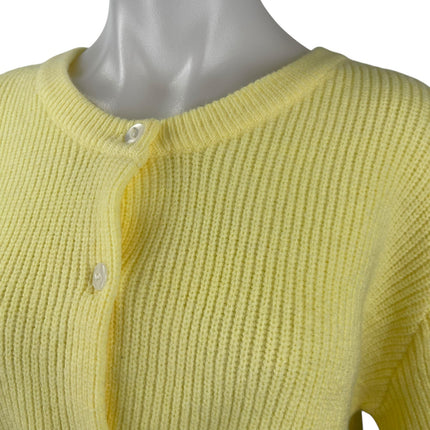 Women's Yellow Ribbed Knit Short Sleeve Button Down Blouse Shirt Top Size M