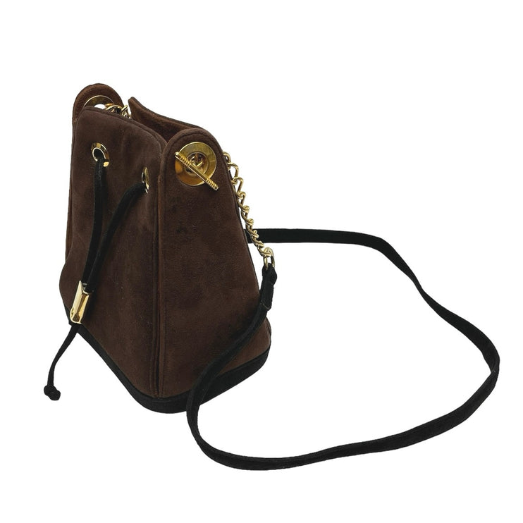 Vintage 90s Mazzantia Brown Gold Chain Crossbody Classic Leather Bucket Bag