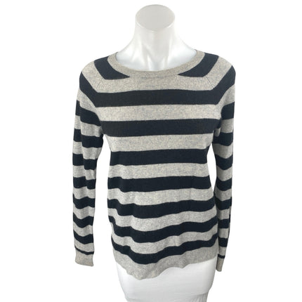 Aqua 100% Cashmere Black Gray Striped Skull print Long Sleeve Sweater Top Size S