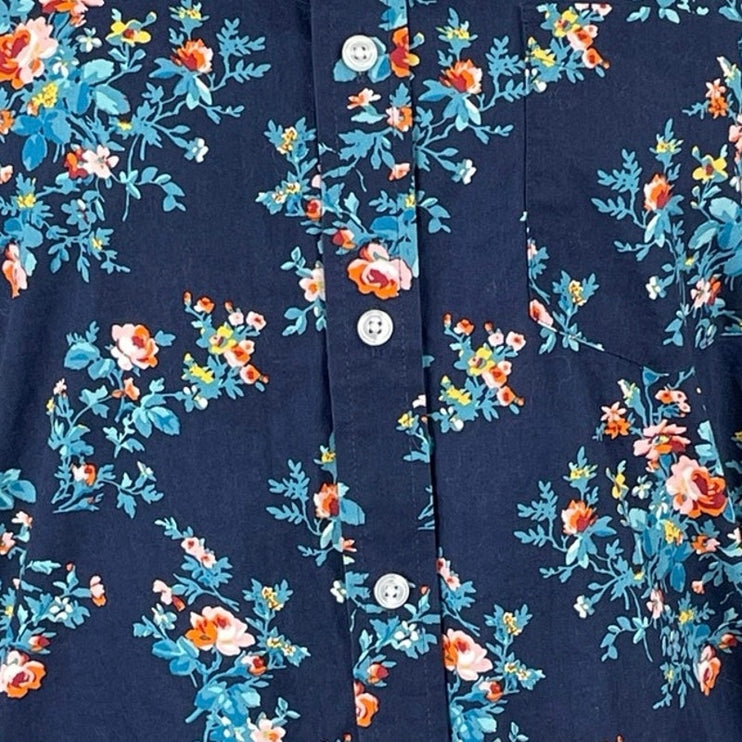 Club Room Men's Blue Floral Slim Pocket Long Sleeve Button Down Shirt Top Size M
