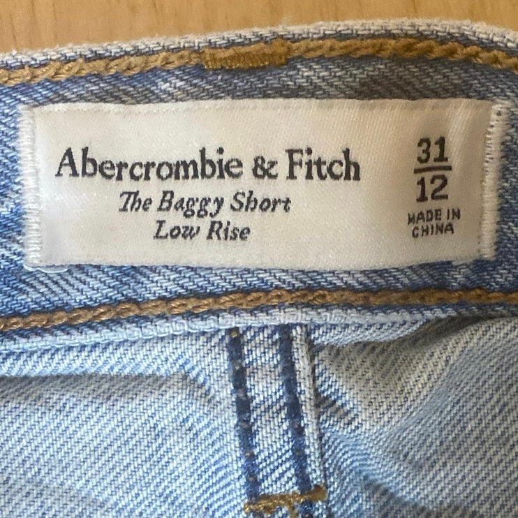 Abercrombie & Fitch Blue Distressed Low Rise Baggy Dad Cut Off Denim Shorts 31