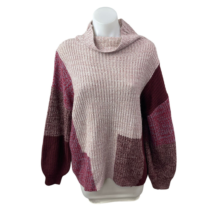 American Rag Cie Women's Pink Colorblock Ribbed Knit Cowl Neck Sweater Top Sz M