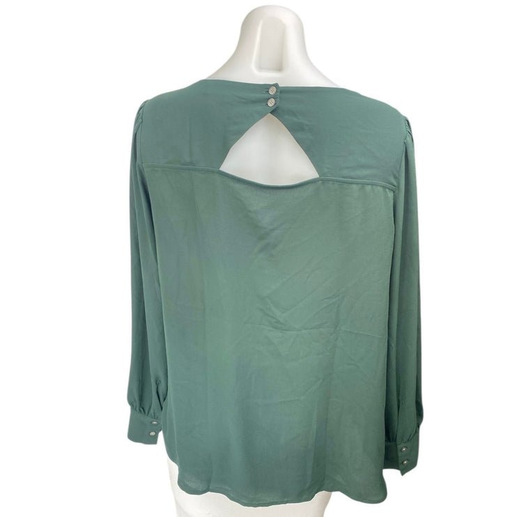Ann Taylor Loft Women's Green Long Sleeve Cutout Relaxed Fit Blouse Top Size M