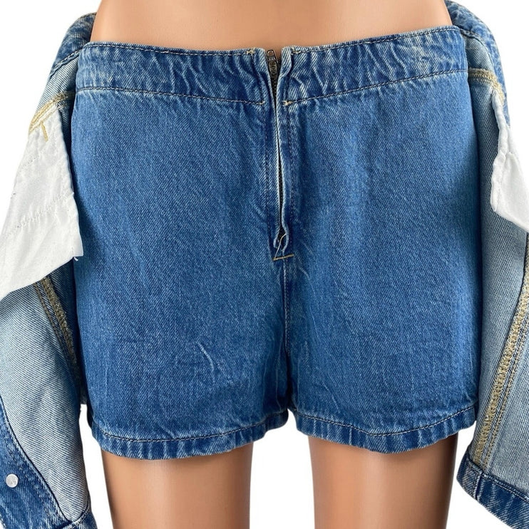 Free People We The Free Blue High Rise Distressed Mini Denim Jean Skirt Size 28