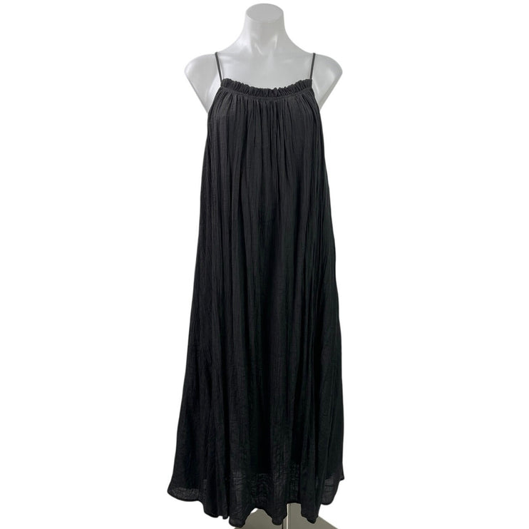 Hyfve Black Sleeveless Pleated Plisse Ruffle Cami Tank Shift Midi Dress Size S