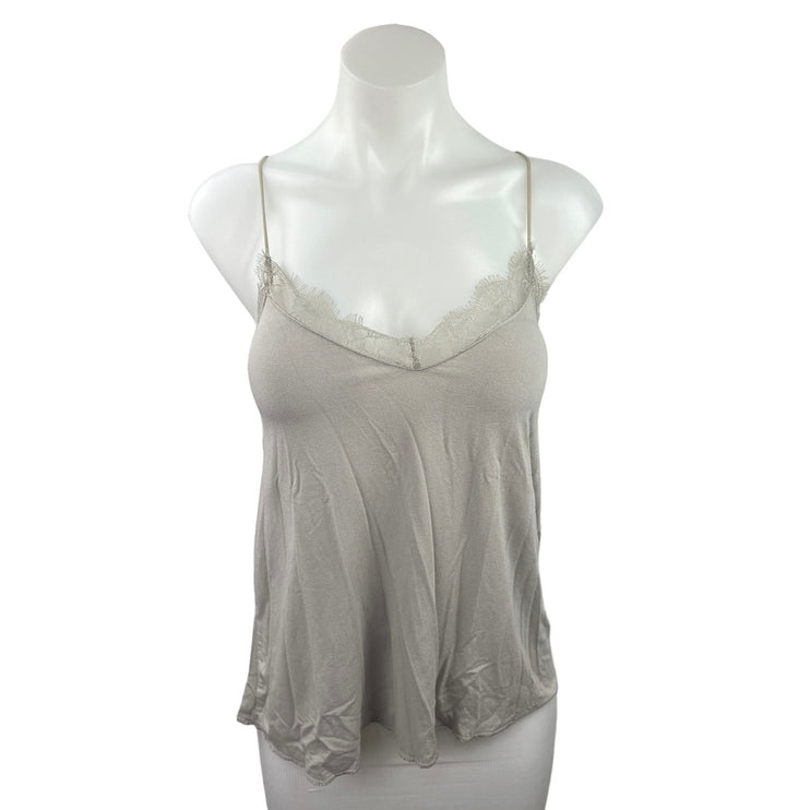 Revamped Women Gray Lace Trim Sleeveless V Neck Casual Camisole Blouse Top Sz L