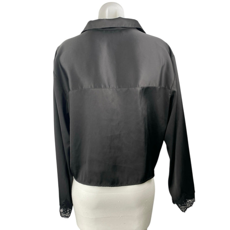 Abercrombie & Fitch Black Satin Button Down Lomg Sleeve Sleepwear Pajama Top M