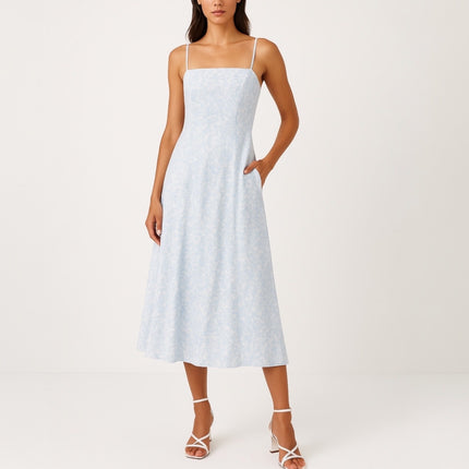 NEW Lulus Endlessly Beloved Blue Floral Sleeveless Cami A Line Midi Dress Size S