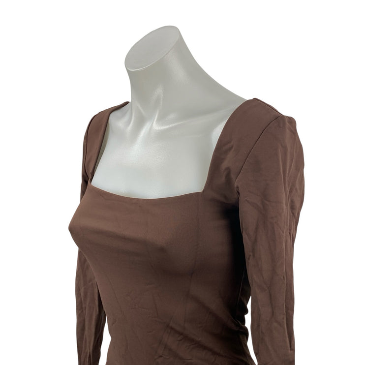 Aritzia Babaton Women's Brown Long Sleeve Square Neck Thong Bodysuit Size M