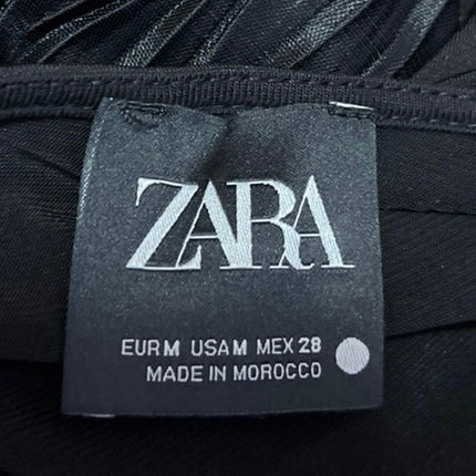 Zara Women's Black Short Puff Sleeve Plunge V-Neck Pullover Blouse Top Size M