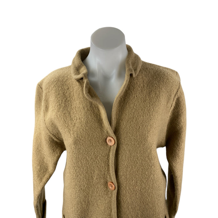 Sag Harbor Women's Tan Wool Long Sleeve Button Up Cardigan Sweater Top Size M