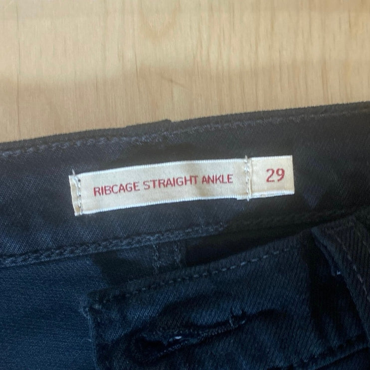Levi's Ribcage Straight Ankle Women's Black High Rise Baggy Denim Jeans Size 29