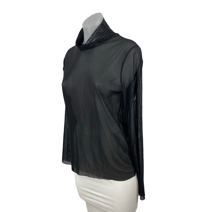 Zara Womens Black Mesh Sheer Cowl Neck See Through Long Sleeve Blouse Top Size L