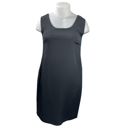 E Emelle Design Black Sleeveless Silk Crepe Scoop Neck Midi Sheath Dress L/XL
